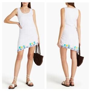 SENSI STUDIO Asymmetric embroidered cotton mini dress white small